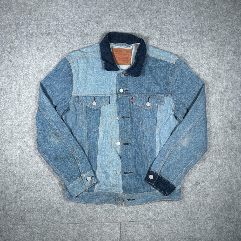 Levi's Denim Trucker Jacket Mens M Blue Paneled Colorblock Vintage Style Casual
